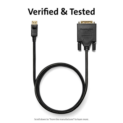 Kensington DisplayPort 1.1 (M) to DVI-D (M) Passive Unidirectional Cable, 6ft