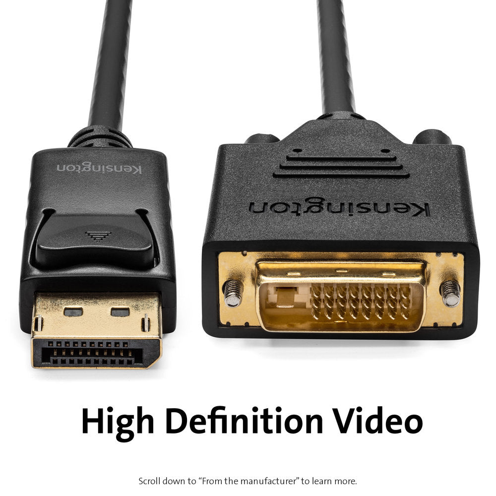 Kensington DisplayPort 1.1 (M) to DVI-D (M) Passive Unidirectional Cable, 6ft