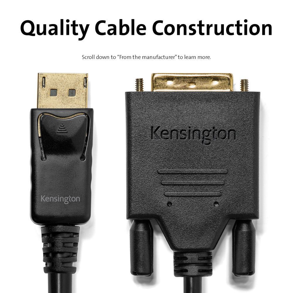 Kensington DisplayPort 1.1 (M) to DVI-D (M) Passive Unidirectional Cable, 6ft