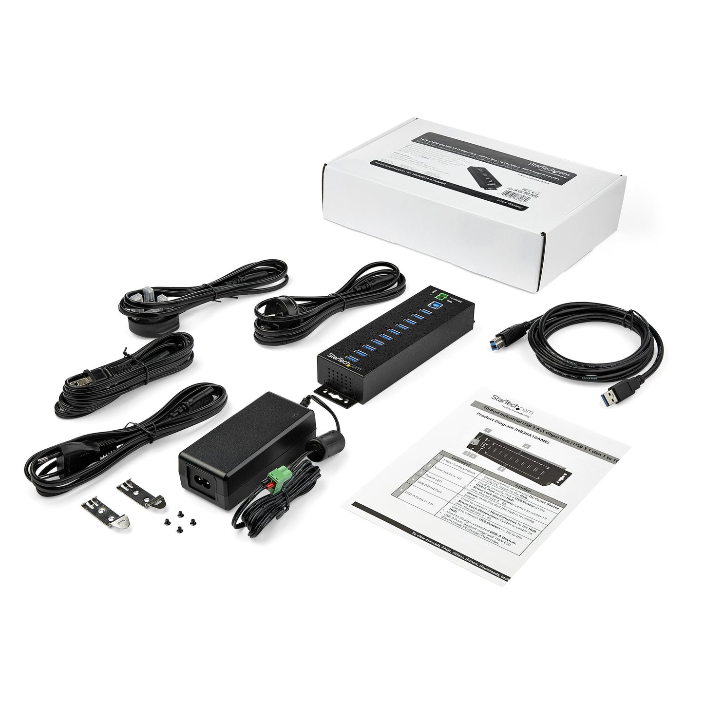 StarTech.com HB30A10AME interface hub USB 3.2 Gen 1 (3.1 Gen 1) Type-B 5000 Mbit/s Black