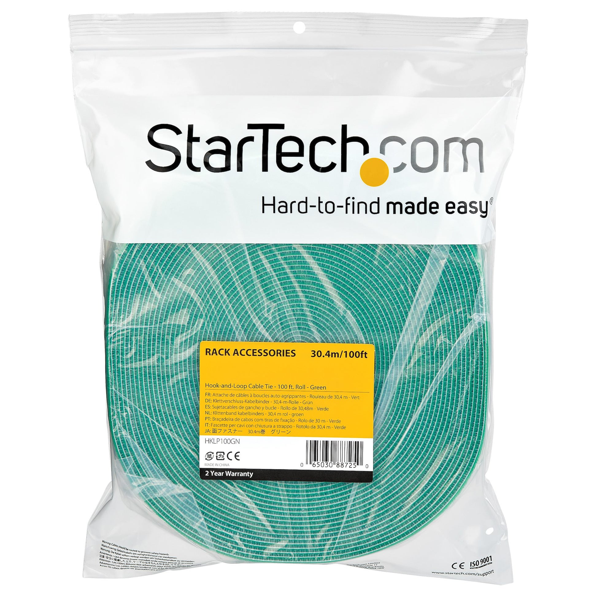 StarTech.com HKLP100GN cable tie Hook & loop cable tie Nylon Green 1 pc(s)
