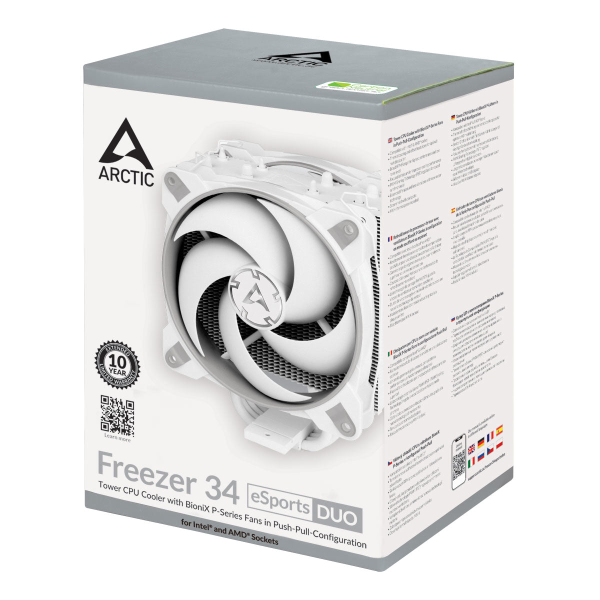 ARCTIC Freezer 34 eSports DUO - Tower CPU Cooler with BioniX P-Series Fans in Push-Pull-Configuration Processor 4.72" (12 cm) Gray, White 1 pc(s)