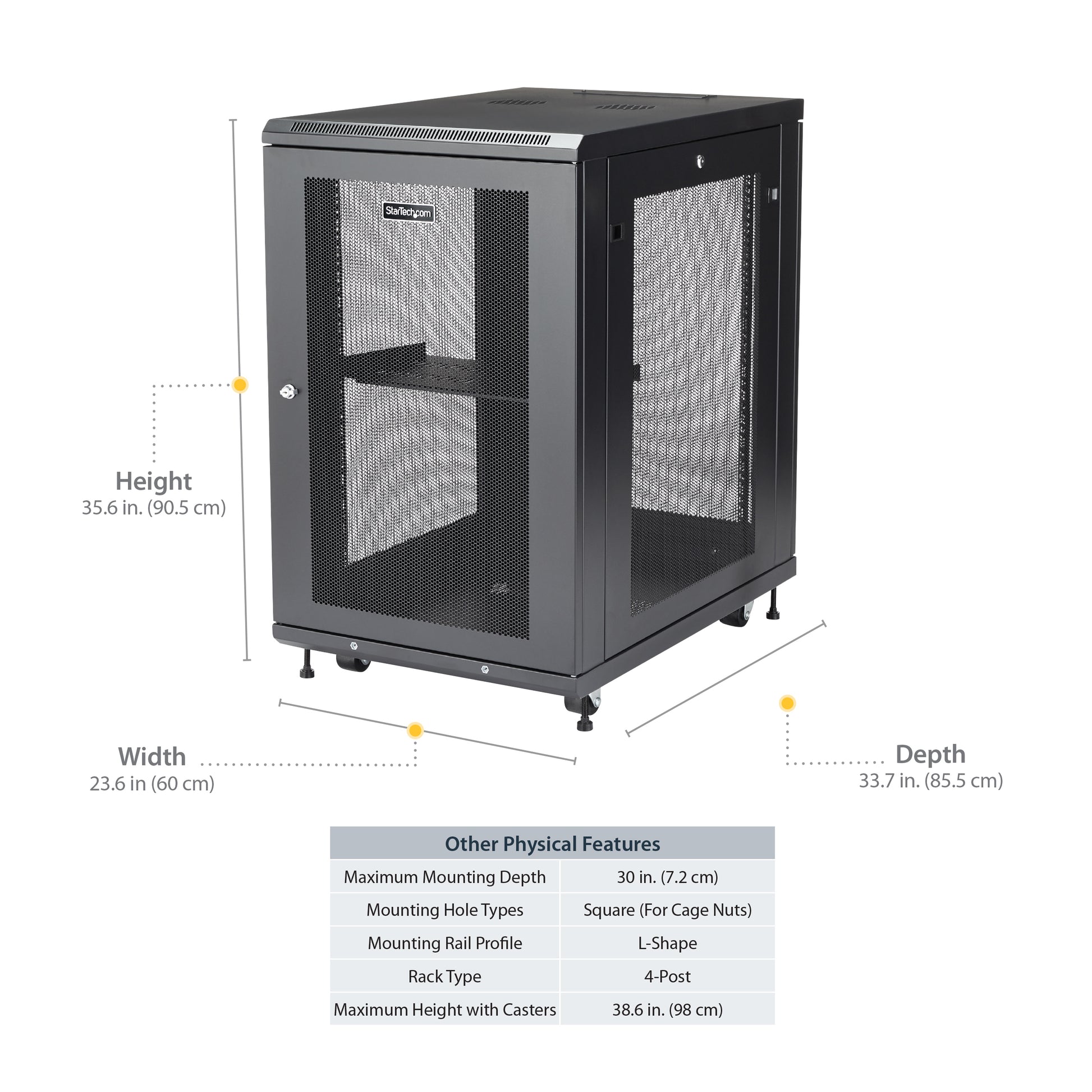 StarTech.com RK1833BKM rack cabinet 18U Freestanding rack Black