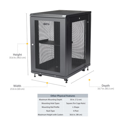 StarTech.com RK1833BKM rack cabinet 18U Freestanding rack Black