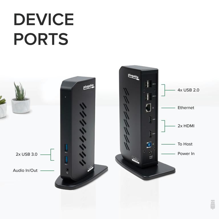 Plugable Technologies UD-3900Z laptop dock/port replicator Docking USB 3.2 Gen 1 (3.1 Gen 1) Type-C Black