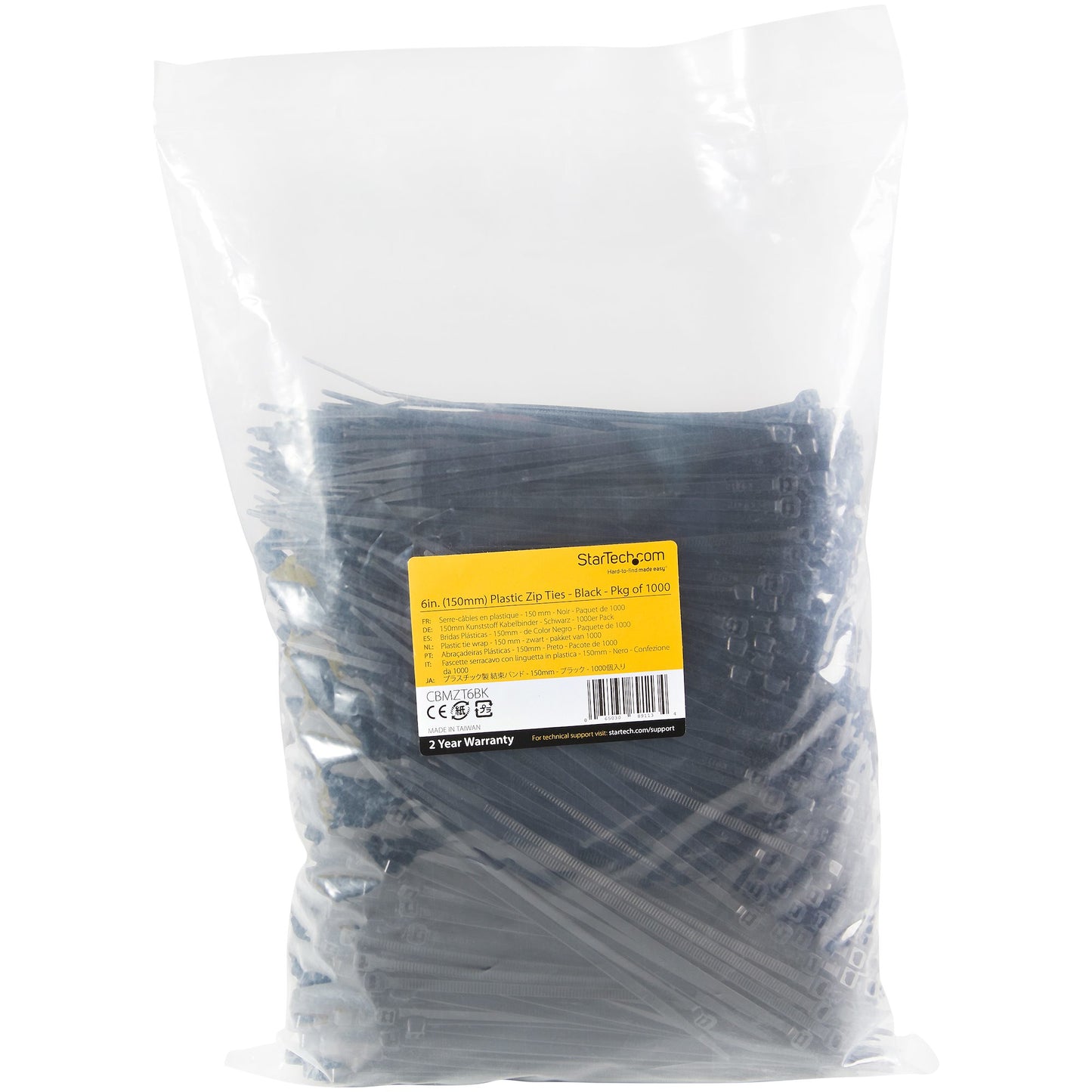 StarTech.com CBMZT6BK cable tie Releasable cable tie Nylon, Plastic Black 1000 pc(s)