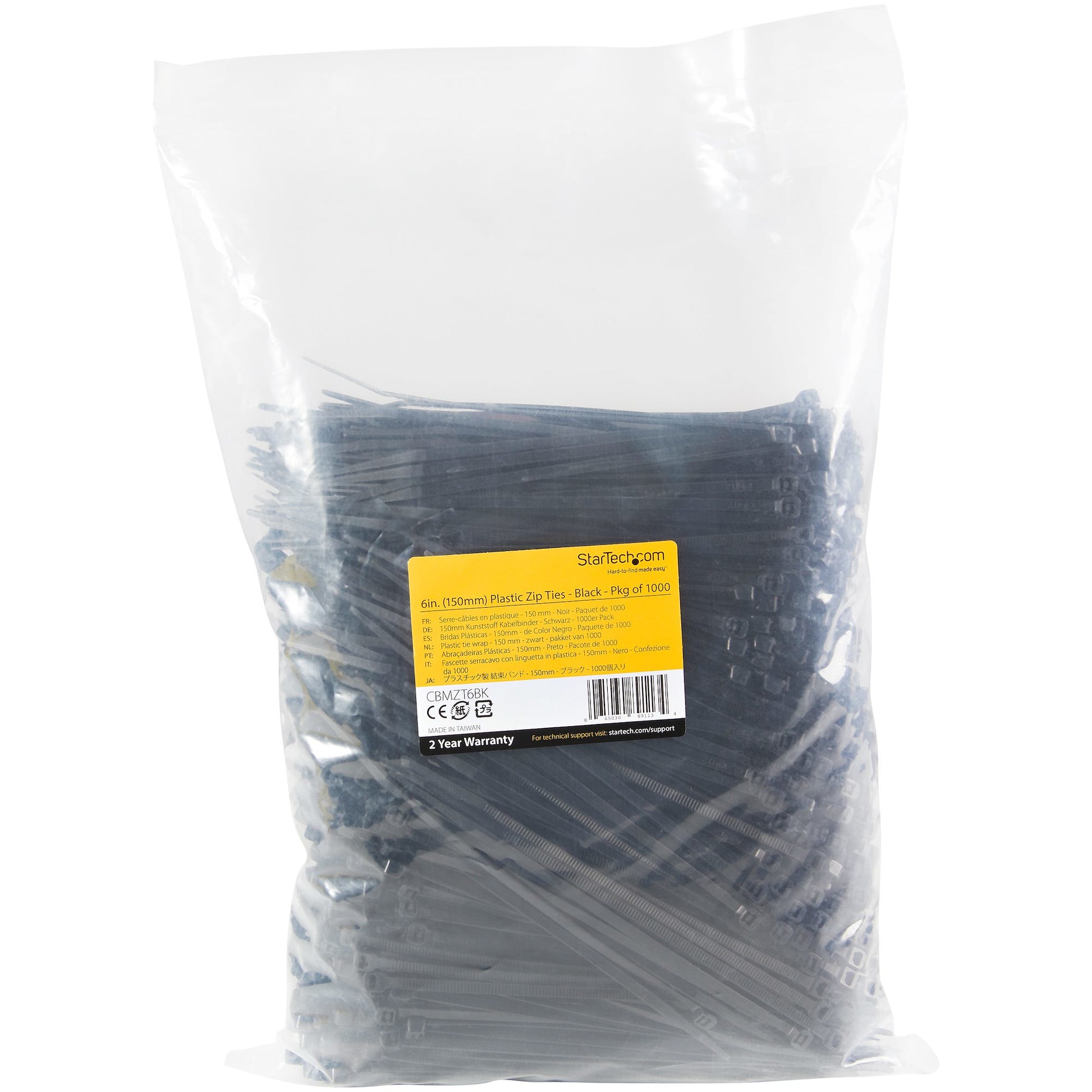 StarTech.com CBMZT6BK cable tie Releasable cable tie Nylon, Plastic Black 1000 pc(s)