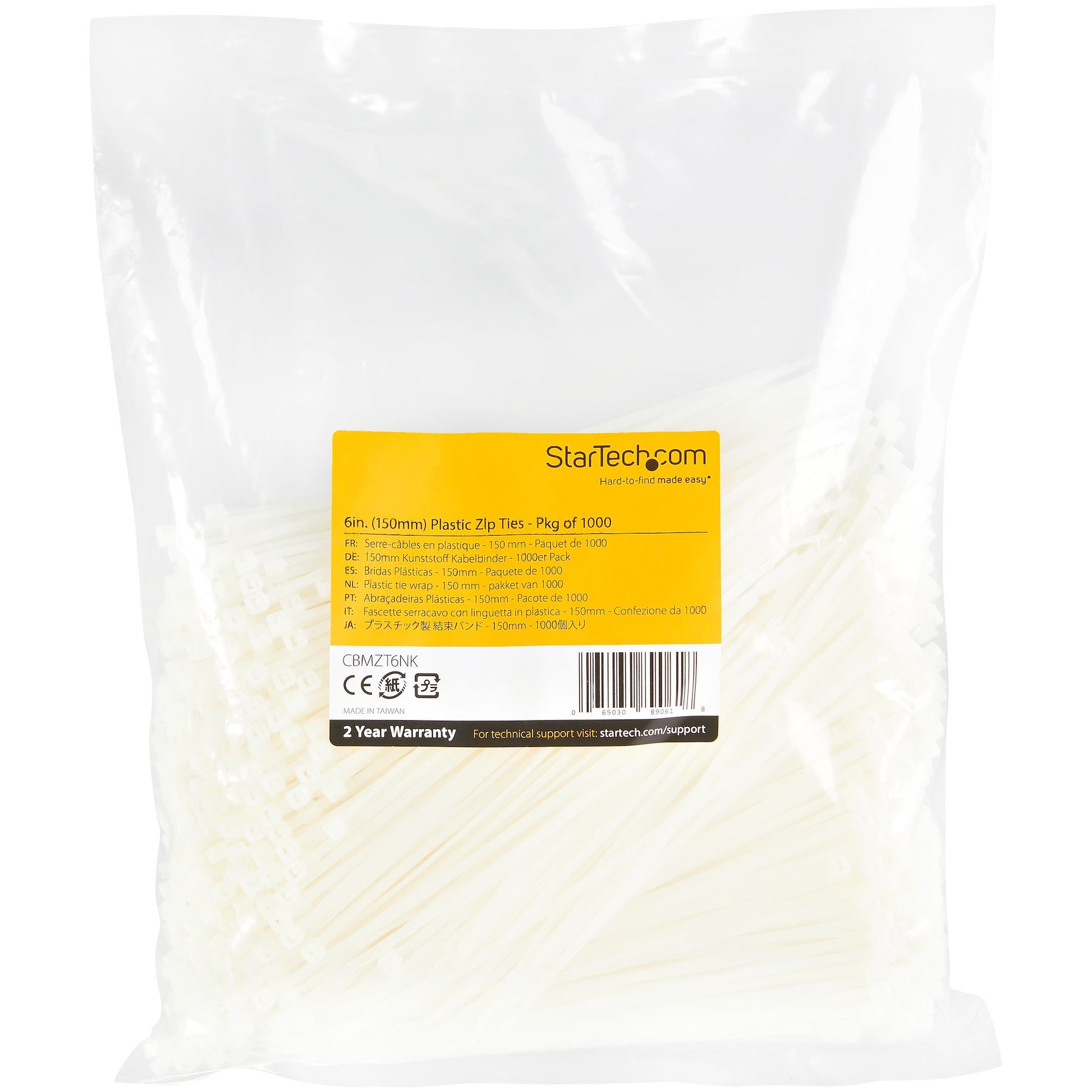 StarTech.com CBMZT6NK cable tie Releasable cable tie Nylon, Plastic White 1000 pc(s)