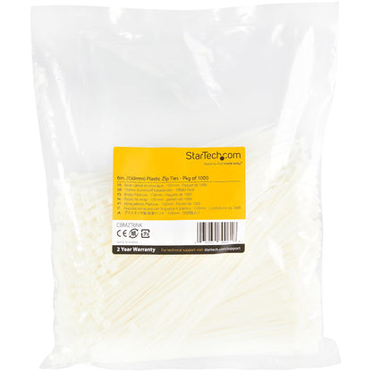 StarTech.com CBMZT6NK cable tie Releasable cable tie Nylon, Plastic White 1000 pc(s)