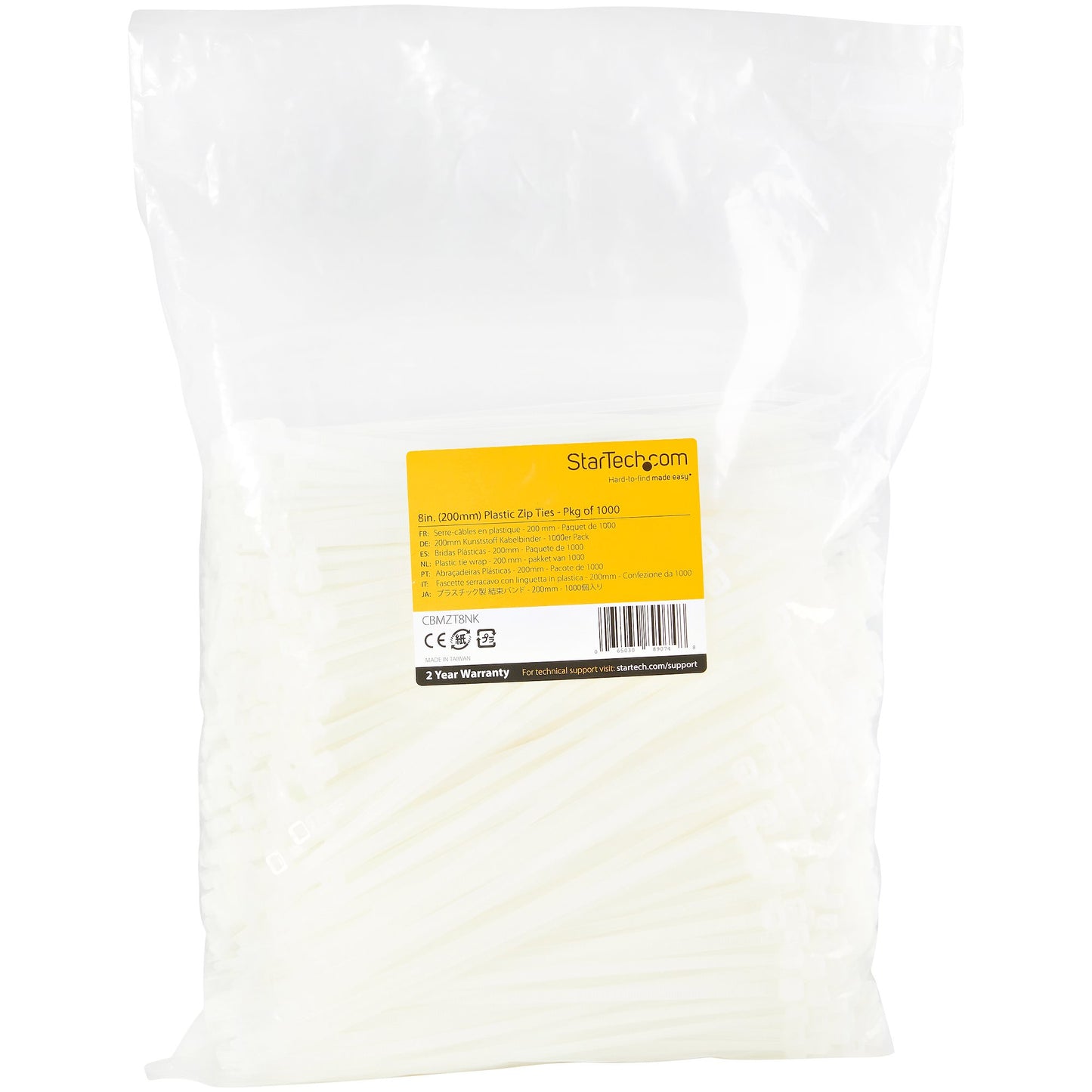 StarTech.com CBMZT8NK cable tie Releasable cable tie Nylon, Plastic White 1000 pc(s)