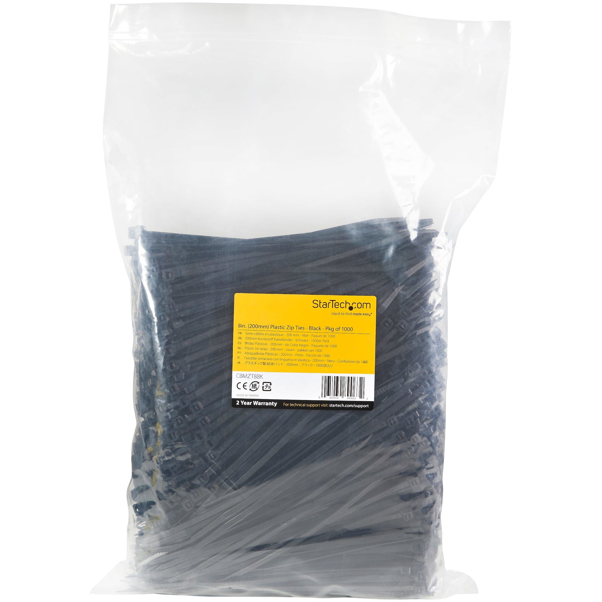 StarTech.com CBMZT8BK cable tie Releasable cable tie Nylon, Plastic Black 1000 pc(s)