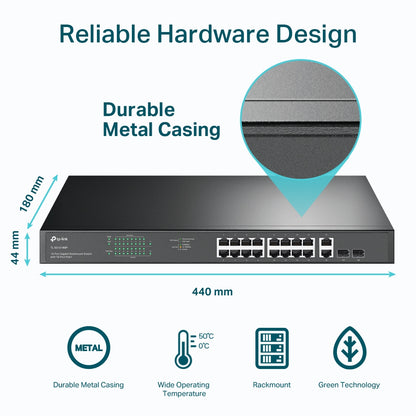 TP-Link TL-SG1218MP network switch Unmanaged Gigabit Ethernet (10/100/1000) Power over Ethernet (PoE) 1U Black
