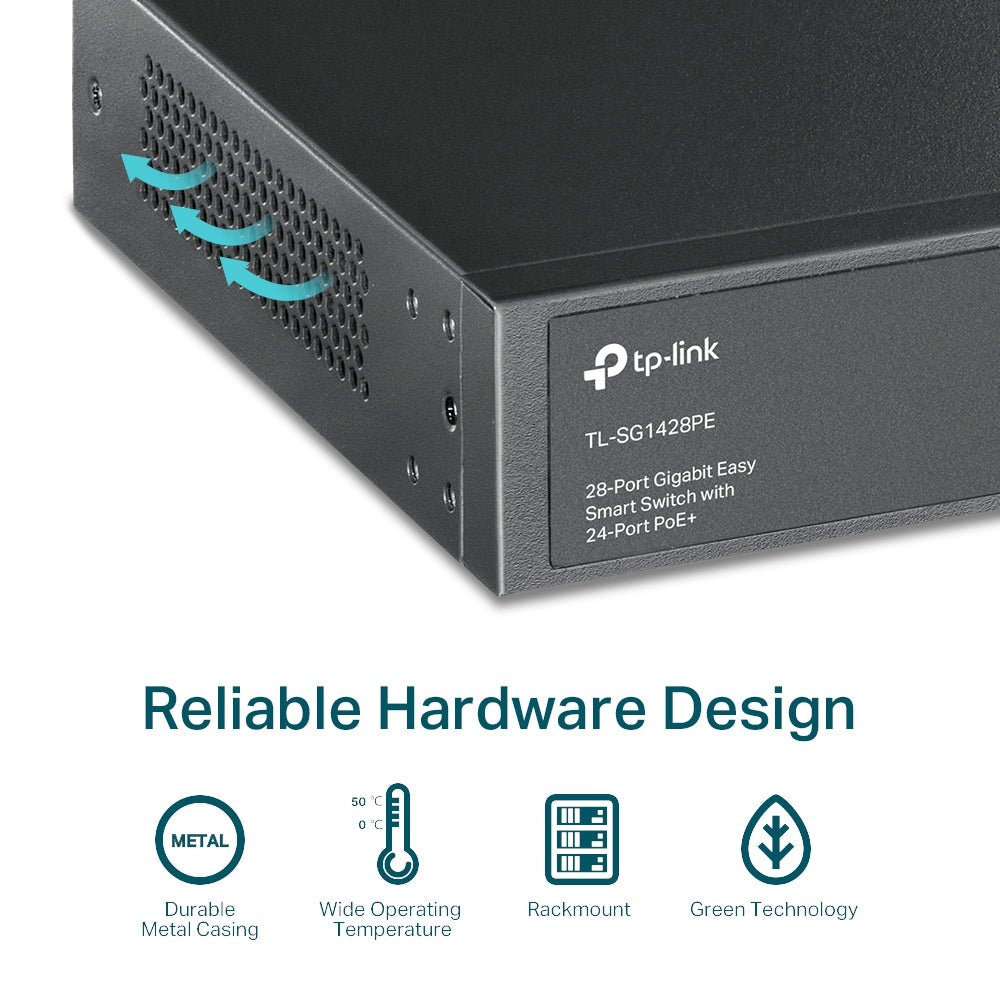 TP-Link TL-SG1428PE network switch Managed L2 Gigabit Ethernet (10/100/1000) Power over Ethernet (PoE) 1U Black