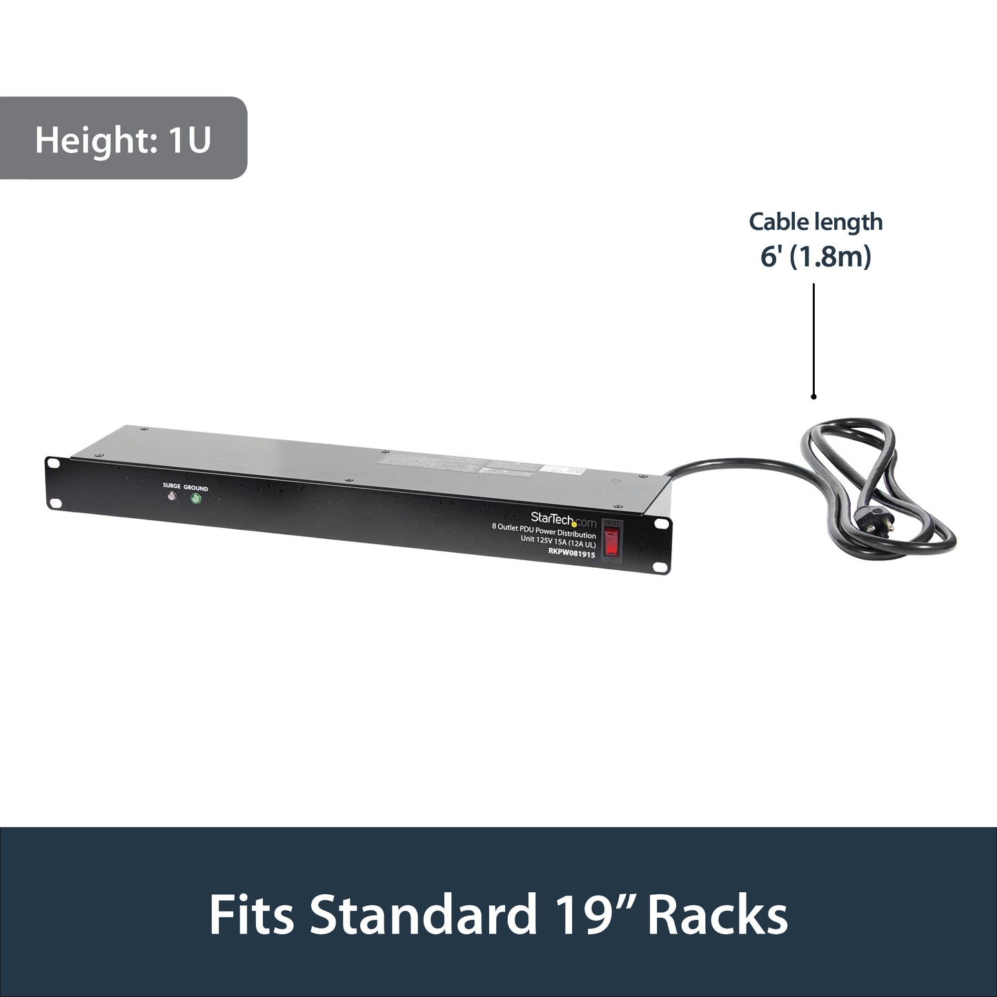 StarTech.com RKPW081915 power distribution unit (PDU) 8 AC outlet(s) 1U Black