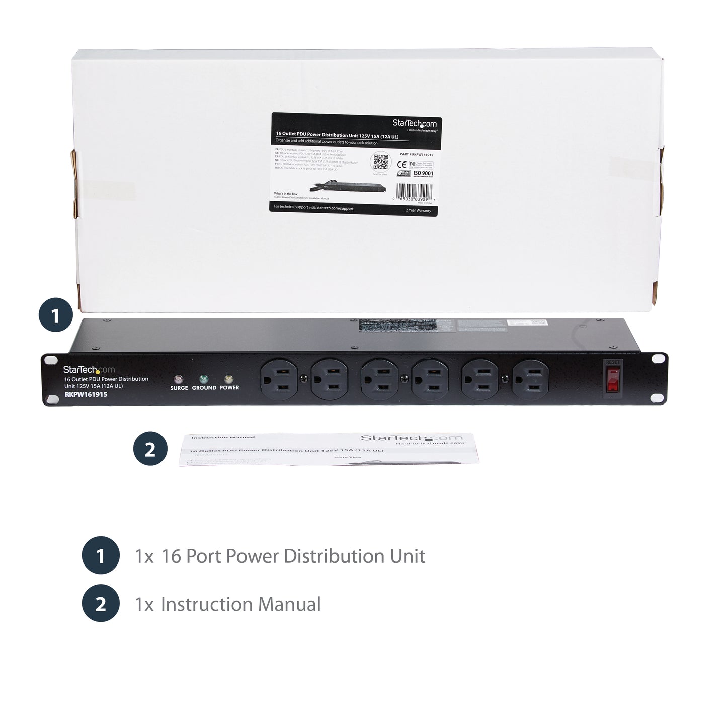 StarTech.com RKPW161915 power distribution unit (PDU) 16 AC outlet(s) 1U Black