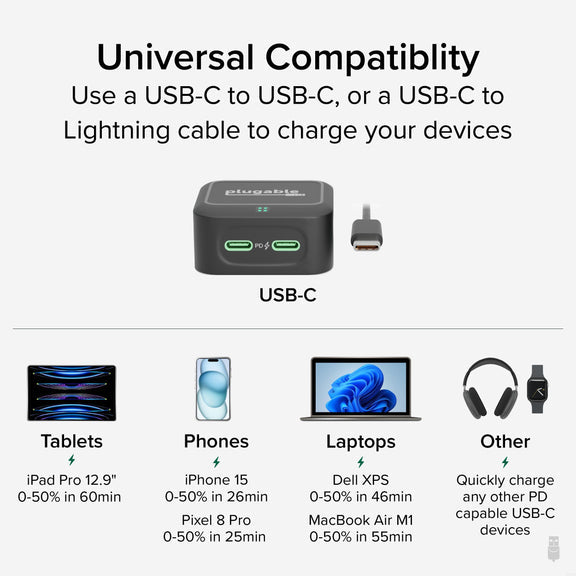 Plugable Technologies PS-40C2B mobile device charger Universal Black AC Fast charging Indoor