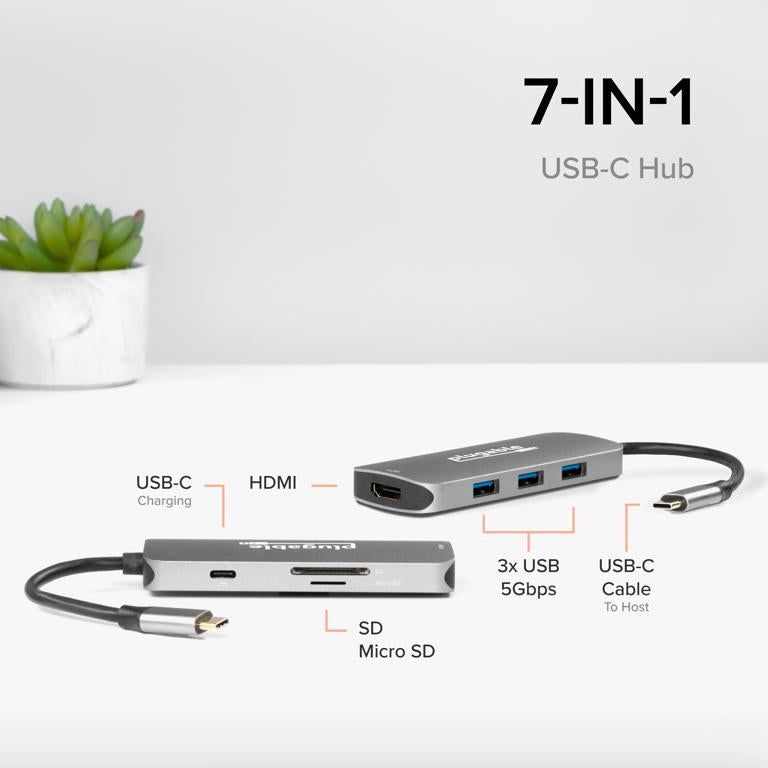Plugable Technologies USBC-7IN1 laptop dock/port replicator Wired USB 3.2 Gen 1 (3.1 Gen 1) Type-C Black
