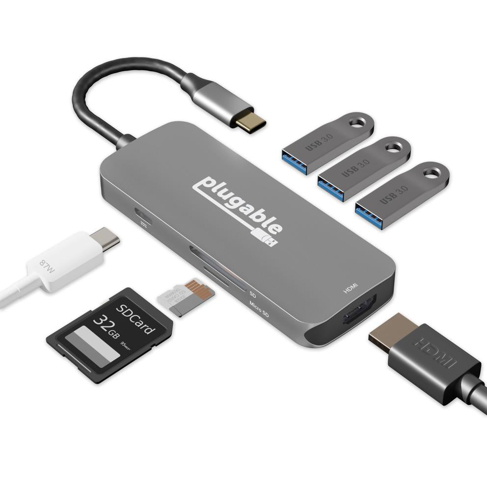 Plugable Technologies USBC-7IN1 laptop dock/port replicator Wired USB 3.2 Gen 1 (3.1 Gen 1) Type-C Black
