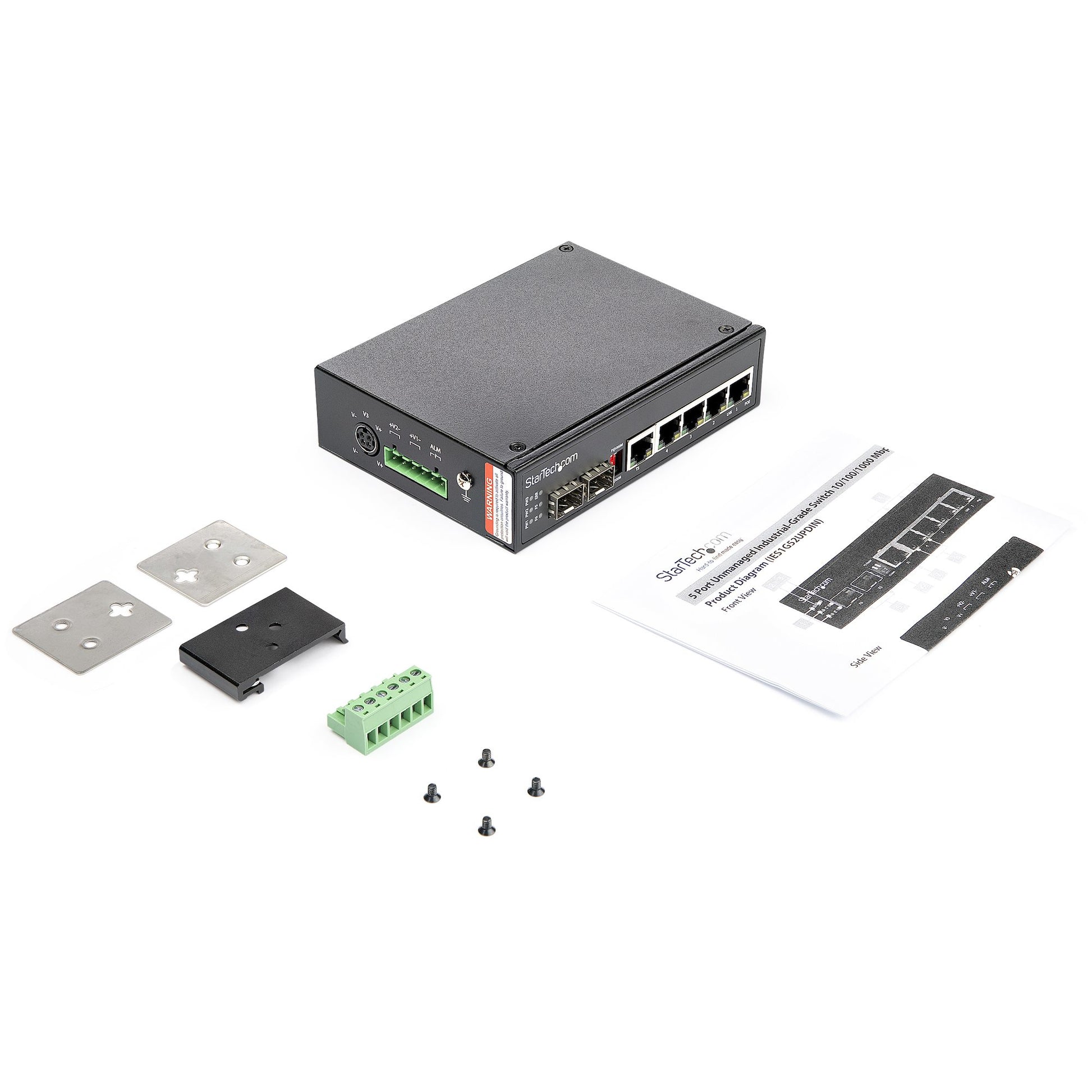 StarTech.com IES1G52UPDIN network switch Unmanaged Gigabit Ethernet (10/100/1000) Power over Ethernet (PoE) Black