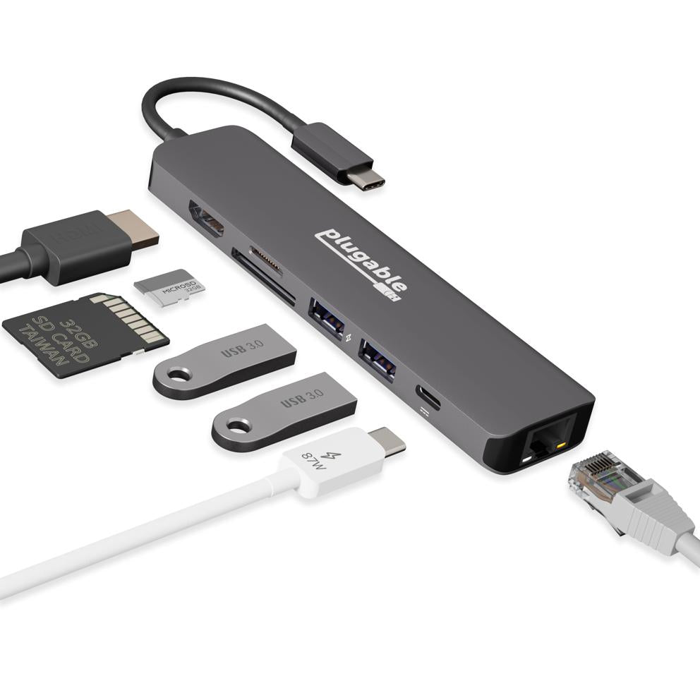 Plugable Technologies USBC-7IN1E laptop dock/port replicator Wired USB 3.2 Gen 1 (3.1 Gen 1) Type-C Black