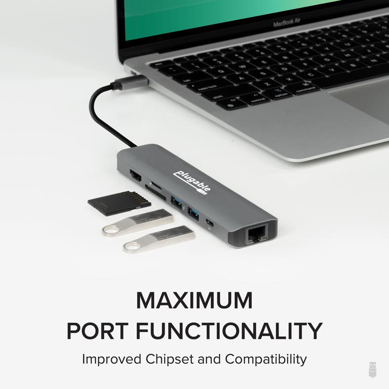 Plugable Technologies USBC-7IN1E laptop dock/port replicator Wired USB 3.2 Gen 1 (3.1 Gen 1) Type-C Black
