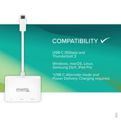 Plugable Technologies USBC-MD103 laptop dock/port replicator Wired USB Type-C White