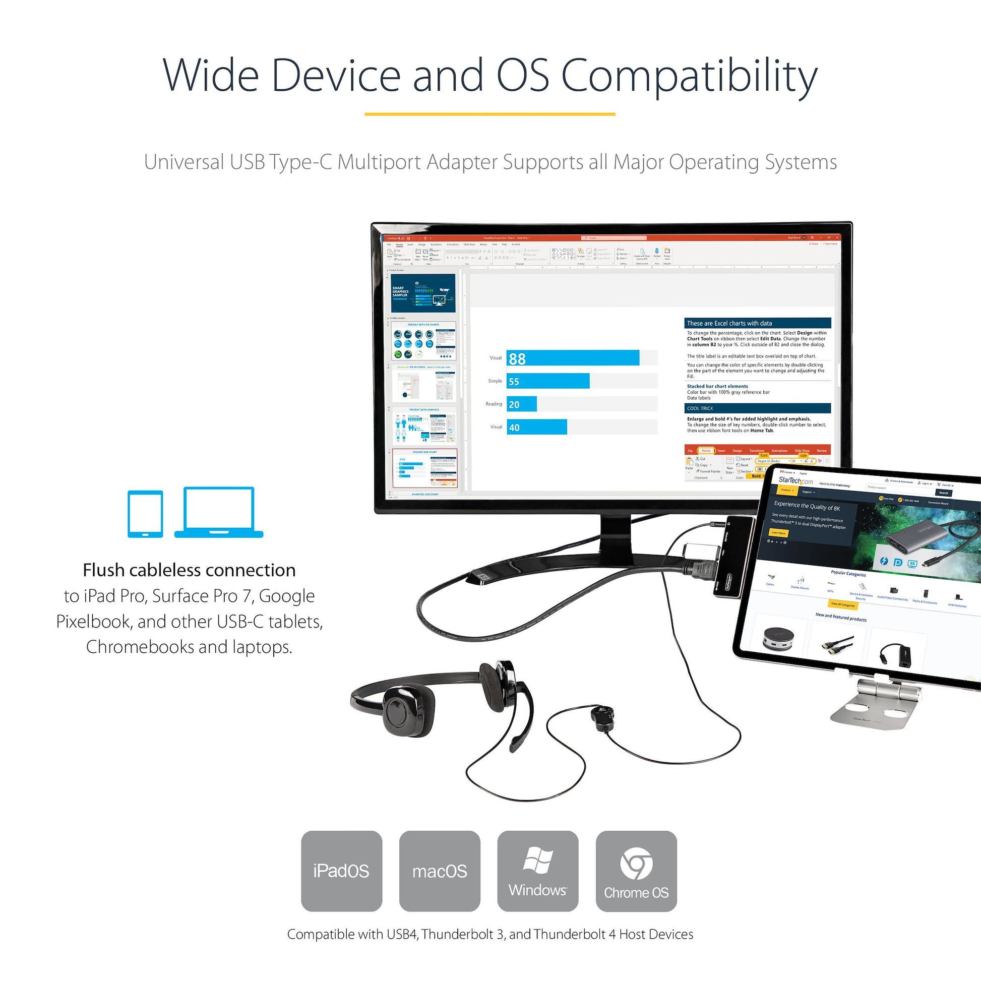StarTech.com DKT30ICHPD laptop dock/port replicator Wired USB 3.2 Gen 1 (3.1 Gen 1) Type-C Black, Silver