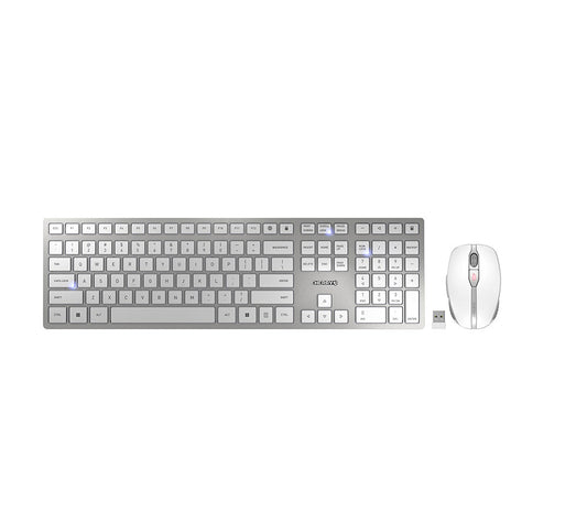 CHERRY DW 9100 SLIM keyboard Mouse included Universal RF Wireless + Bluetooth QWERTY English Silver