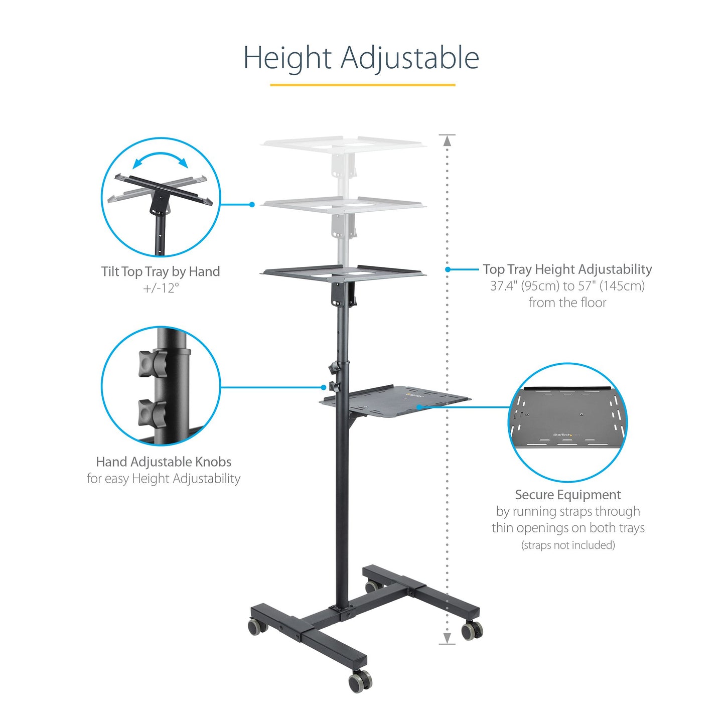 StarTech.com ADJPROJCART multimedia cart/stand Black Projector Multimedia stand