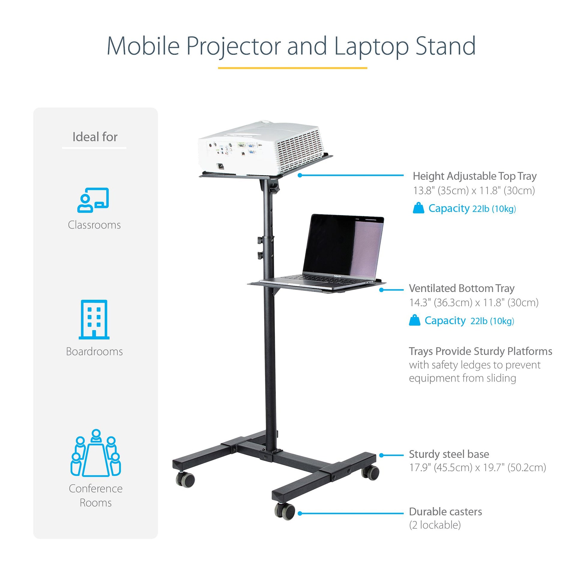 StarTech.com ADJPROJCART multimedia cart/stand Black Projector Multimedia stand