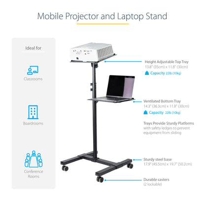 StarTech.com ADJPROJCART multimedia cart/stand Black Projector Multimedia stand