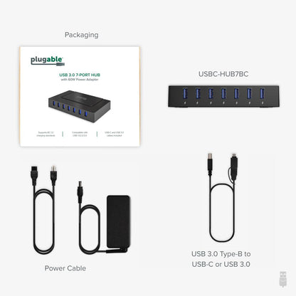 Plugable Technologies USBC-HUB7BC interface hub USB 3.2 Gen 1 (3.1 Gen 1) Type-C 5000 Mbit/s Black