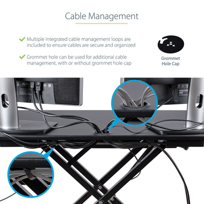 StarTech.com Corner Sit Stand Desk Converter with Keyboard Tray - Large Surface (35" x 21") - Height Adjustable Ergonomic Desktop/Tabletop Standing Workstation - Supports Dual Monitors
