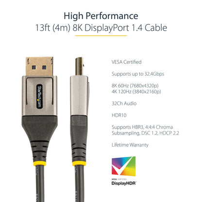 StarTech.com DP14VMM4M DisplayPort cable 157.5" (4 m) Gray, Black