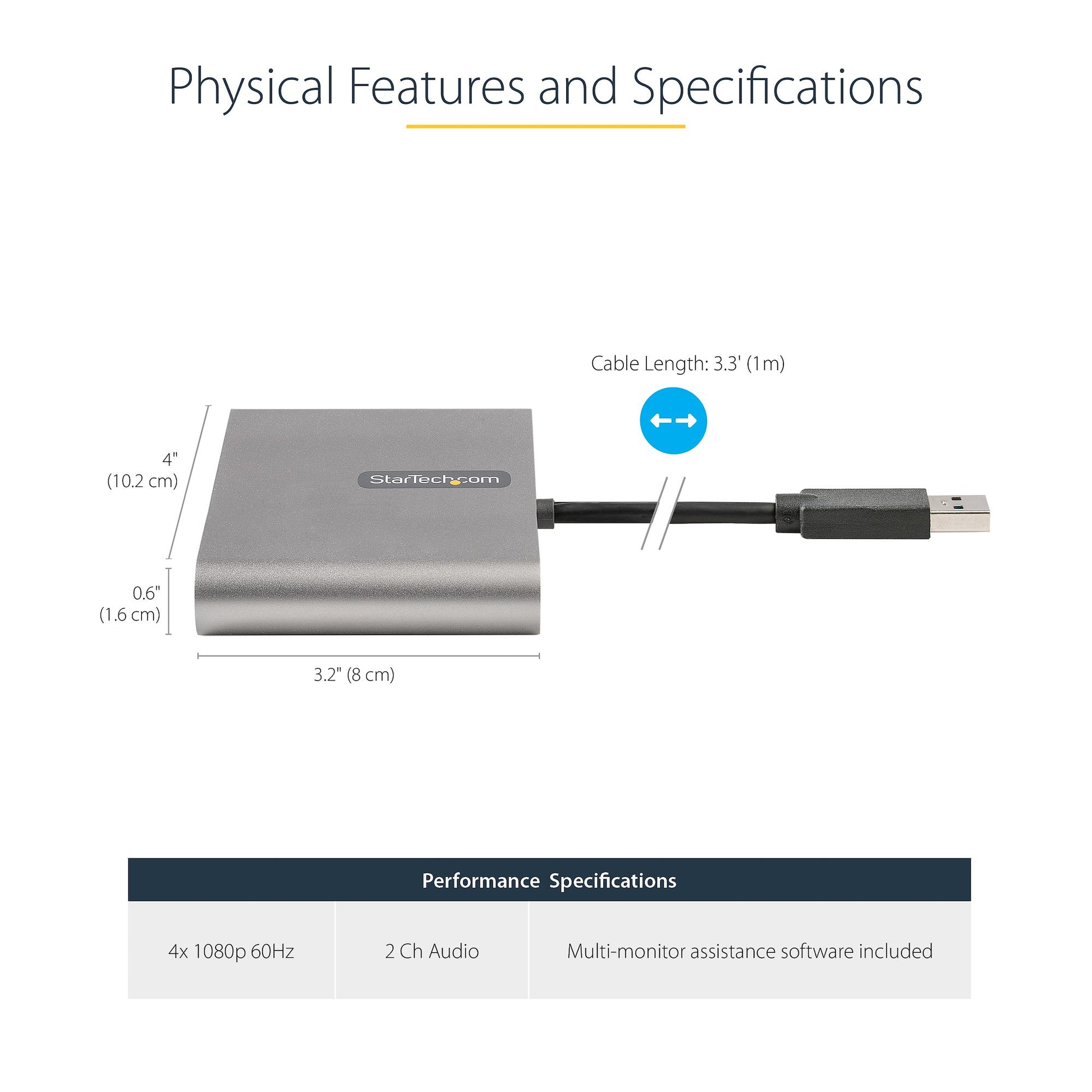StarTech.com USB32HD4 USB graphics adapter 1920 x 1080 pixels Gray