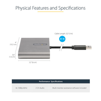 StarTech.com USB32HD4 USB graphics adapter 1920 x 1080 pixels Gray