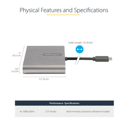 StarTech.com USBC2HD4 USB graphics adapter 1920 x 1080 pixels Gray