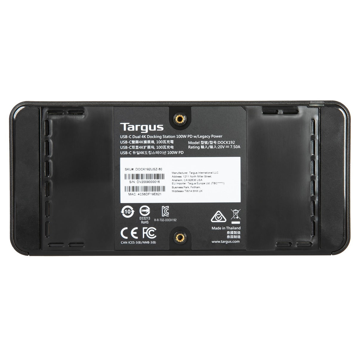Targus DOCK192USZ laptop dock/port replicator USB 3.2 Gen 2 (3.1 Gen 2) Type-C Black