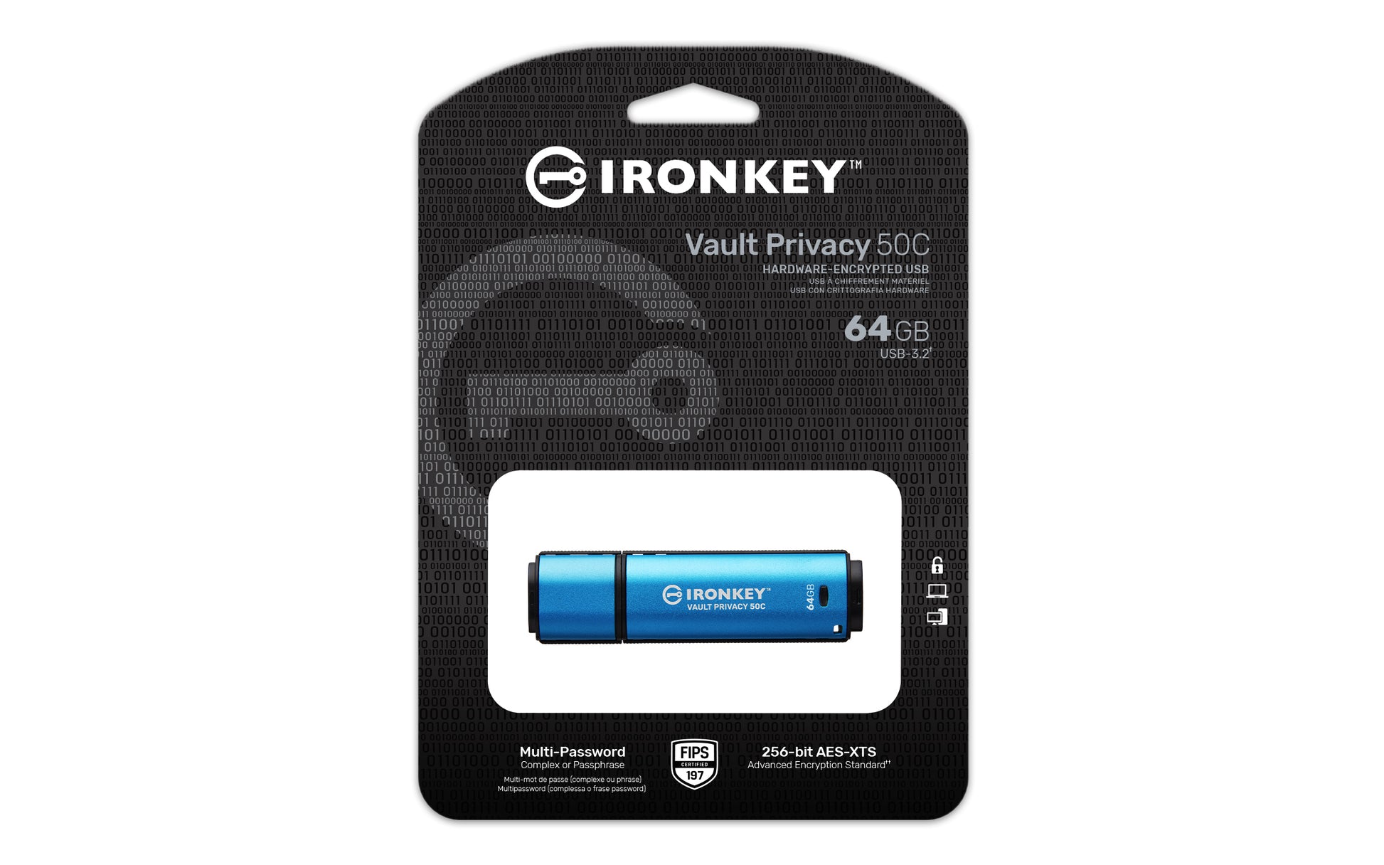 Kingston Technology IronKey Vault Privacy 50 USB flash drive 64 GB USB Type-C 3.2 Gen 1 (3.1 Gen 1) Black, Blue