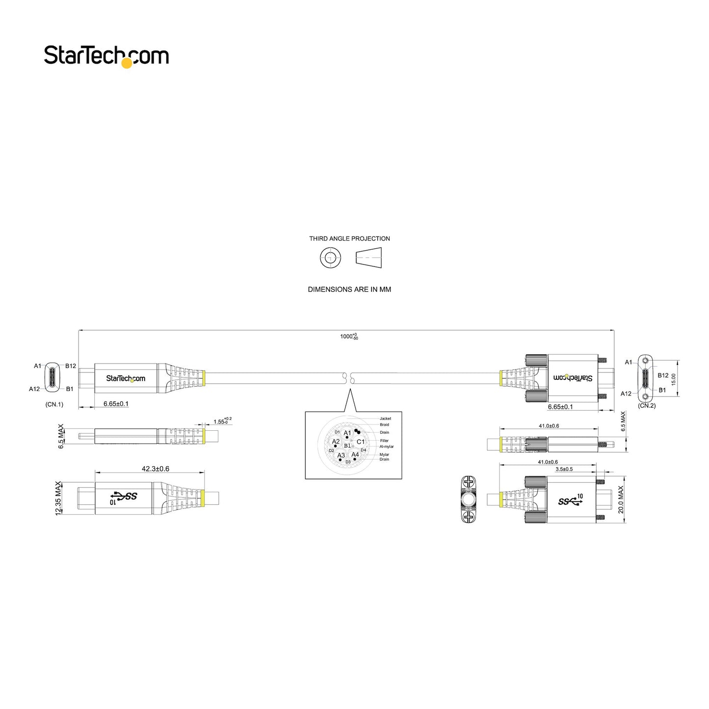 StarTech.com USB31CCSLKV1M USB cable USB 3.2 Gen 2 (3.1 Gen 2) 39.4" (1 m) USB C Black, Gray