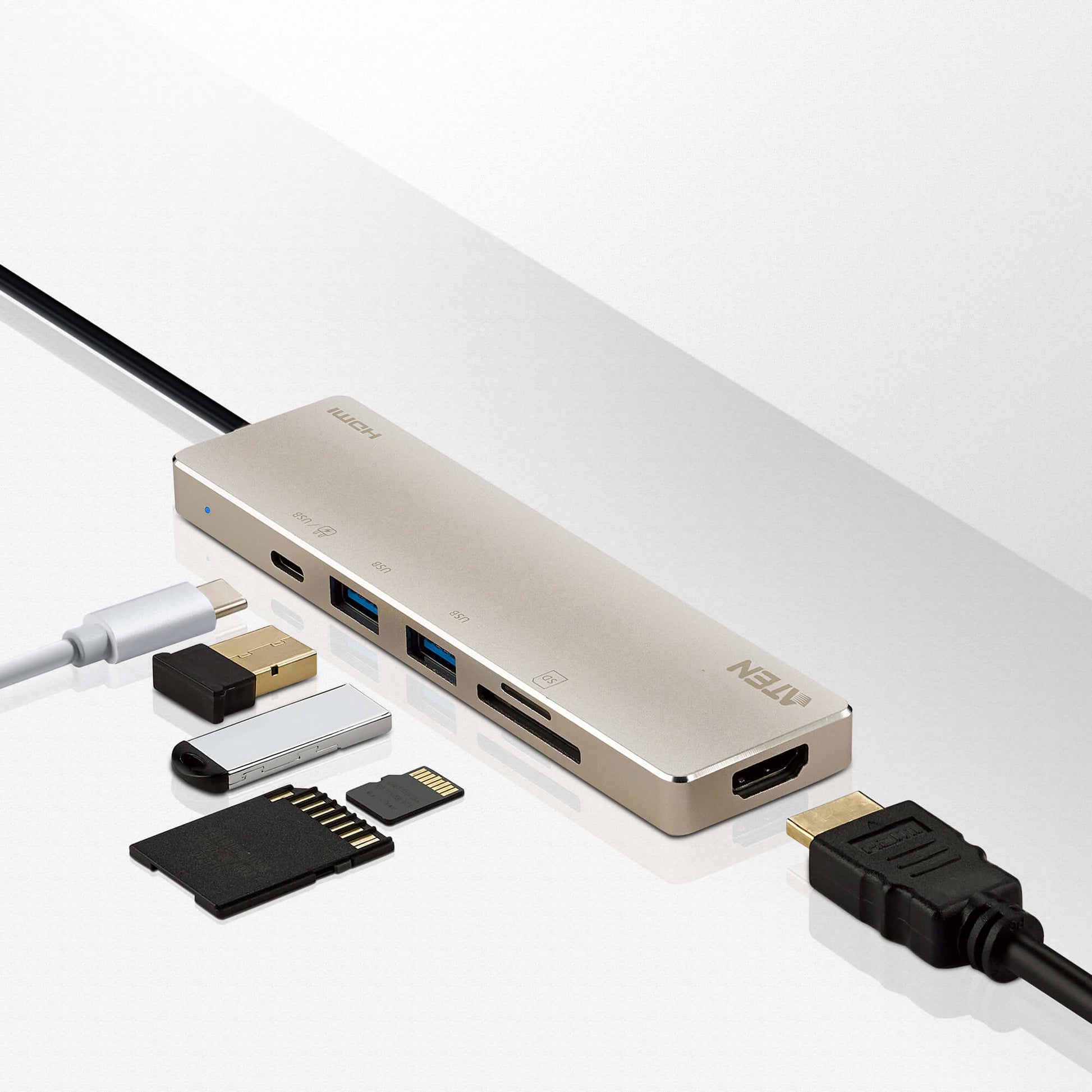 ATEN UH3239 laptop dock/port replicator Wired USB 3.2 Gen 1 (3.1 Gen 1) Type-C Aluminum