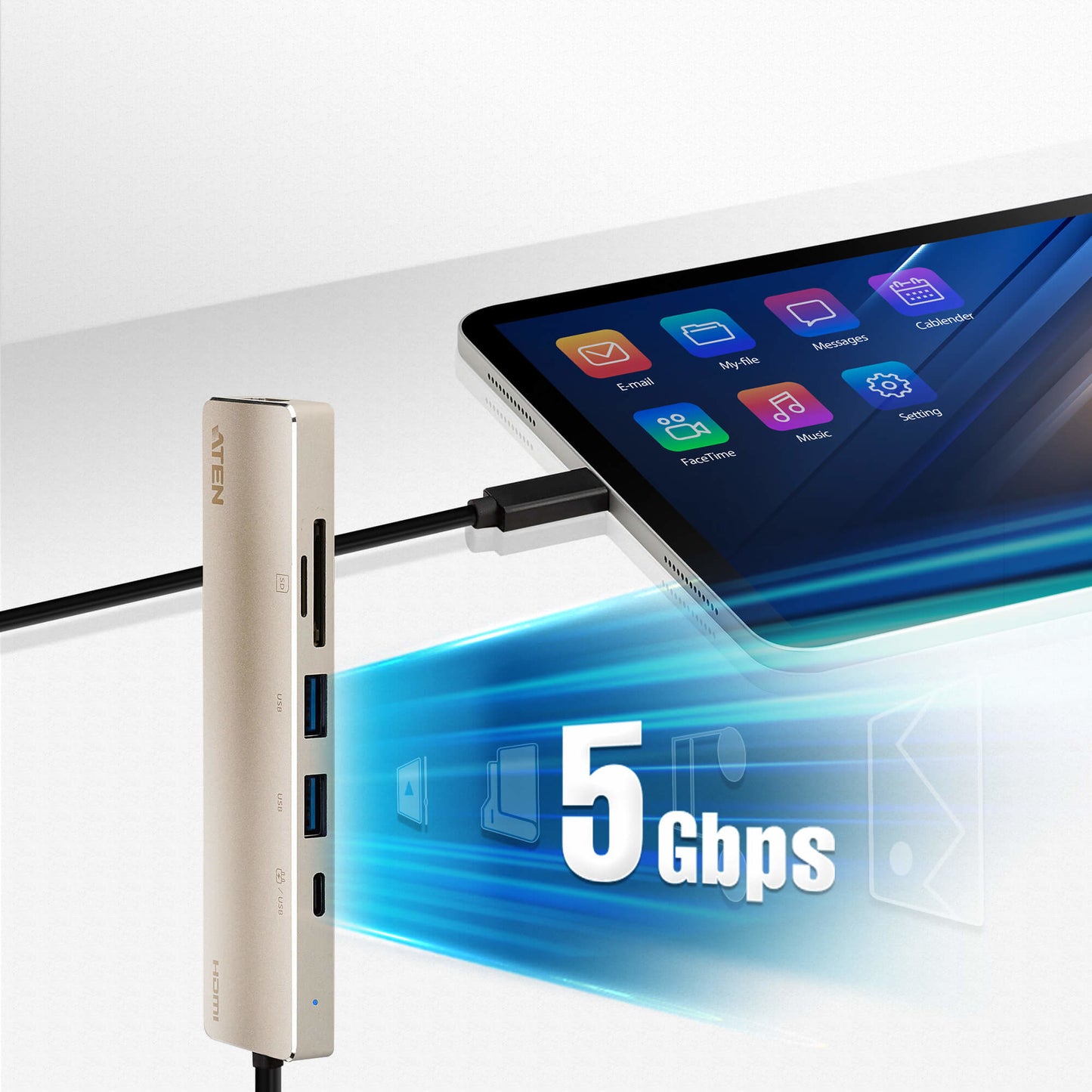 ATEN UH3239 laptop dock/port replicator Wired USB 3.2 Gen 1 (3.1 Gen 1) Type-C Aluminum