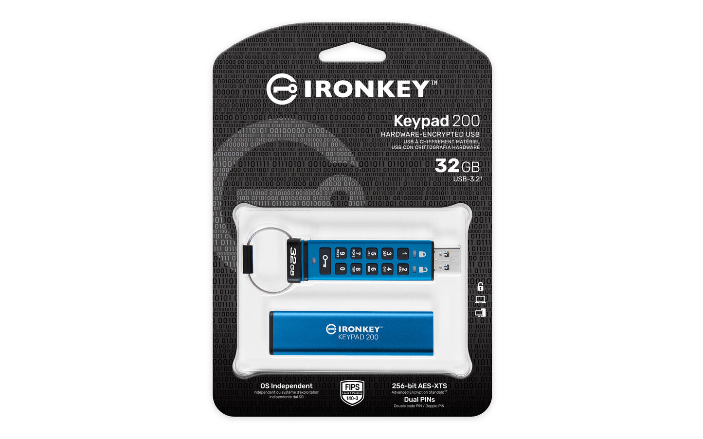 Kingston Technology IronKey Keypad 200 USB flash drive 32 GB USB Type-A 3.2 Gen 1 (3.1 Gen 1) Blue