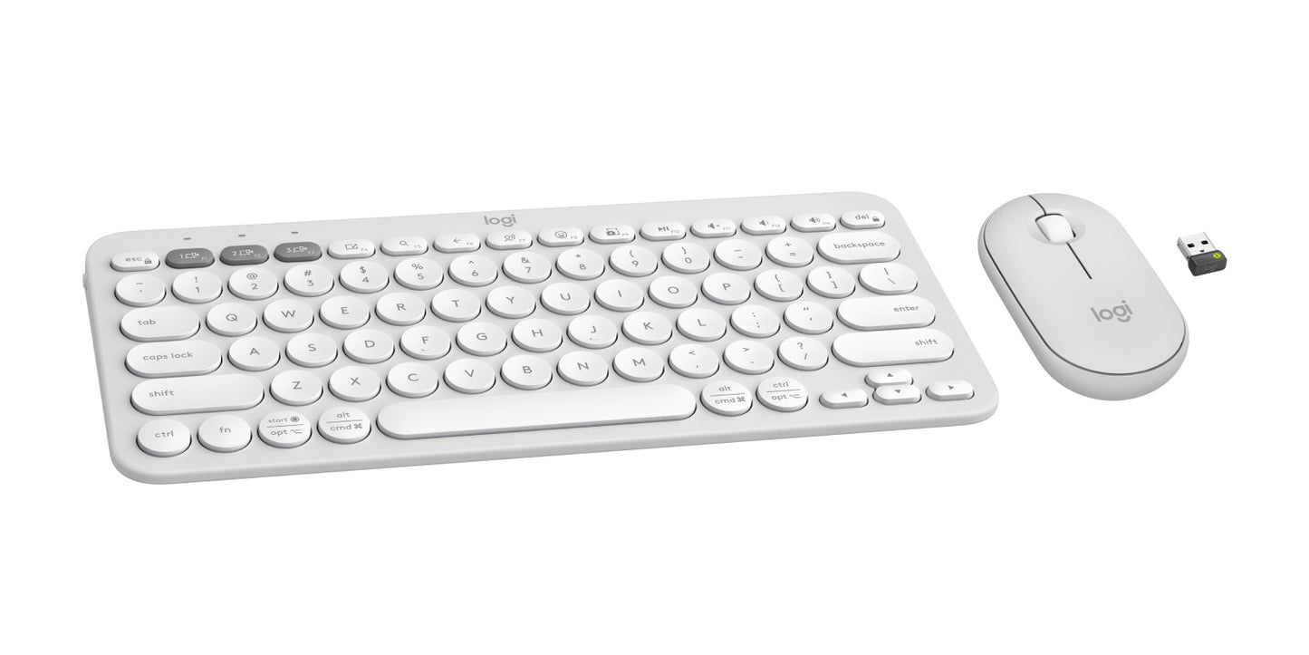 Logitech Pebble 2 Combo keyboard Mouse included Universal RF Wireless + Bluetooth QWERTY English White