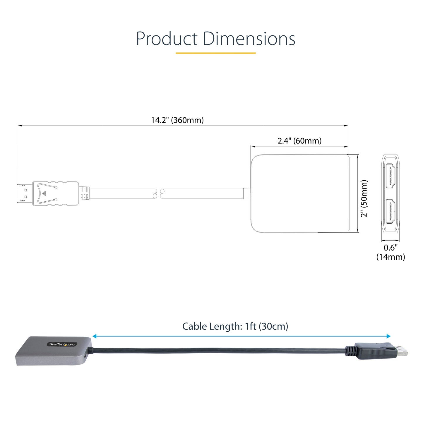 StarTech.com MST14DP122HD video cable adapter 11.8" (0.3 m) DisplayPort 2 x HDMI Black, Gray