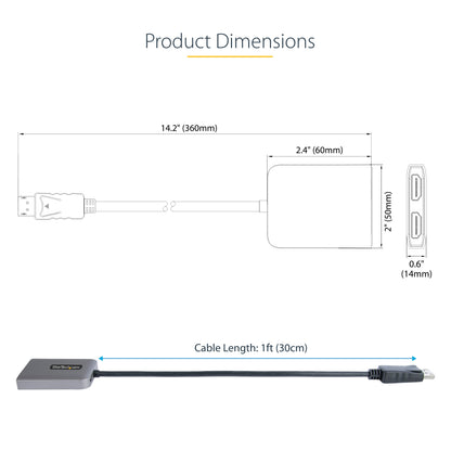 StarTech.com MST14DP122HD video cable adapter 11.8" (0.3 m) DisplayPort 2 x HDMI Black, Gray