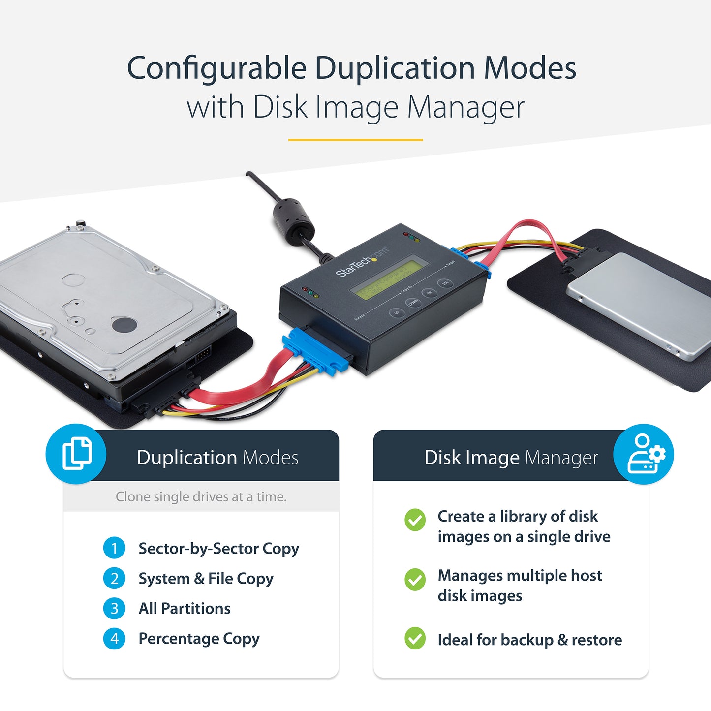 StarTech.com SATDUP11IMG media duplicator HDD/SSD duplicator Black