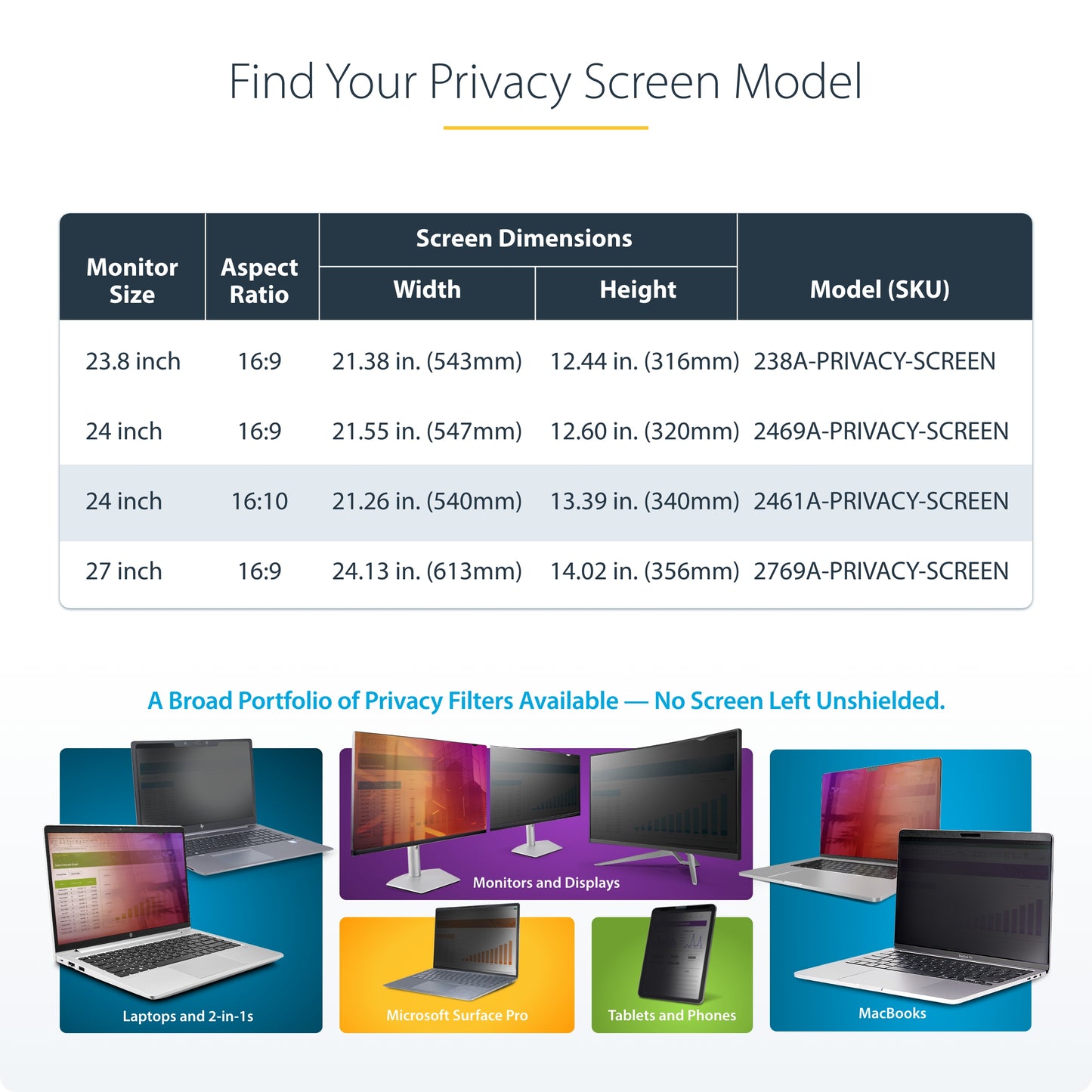StarTech.com 2461A-PRIVACY-SCREEN display privacy filters 24" Monitor Frameless display privacy filter