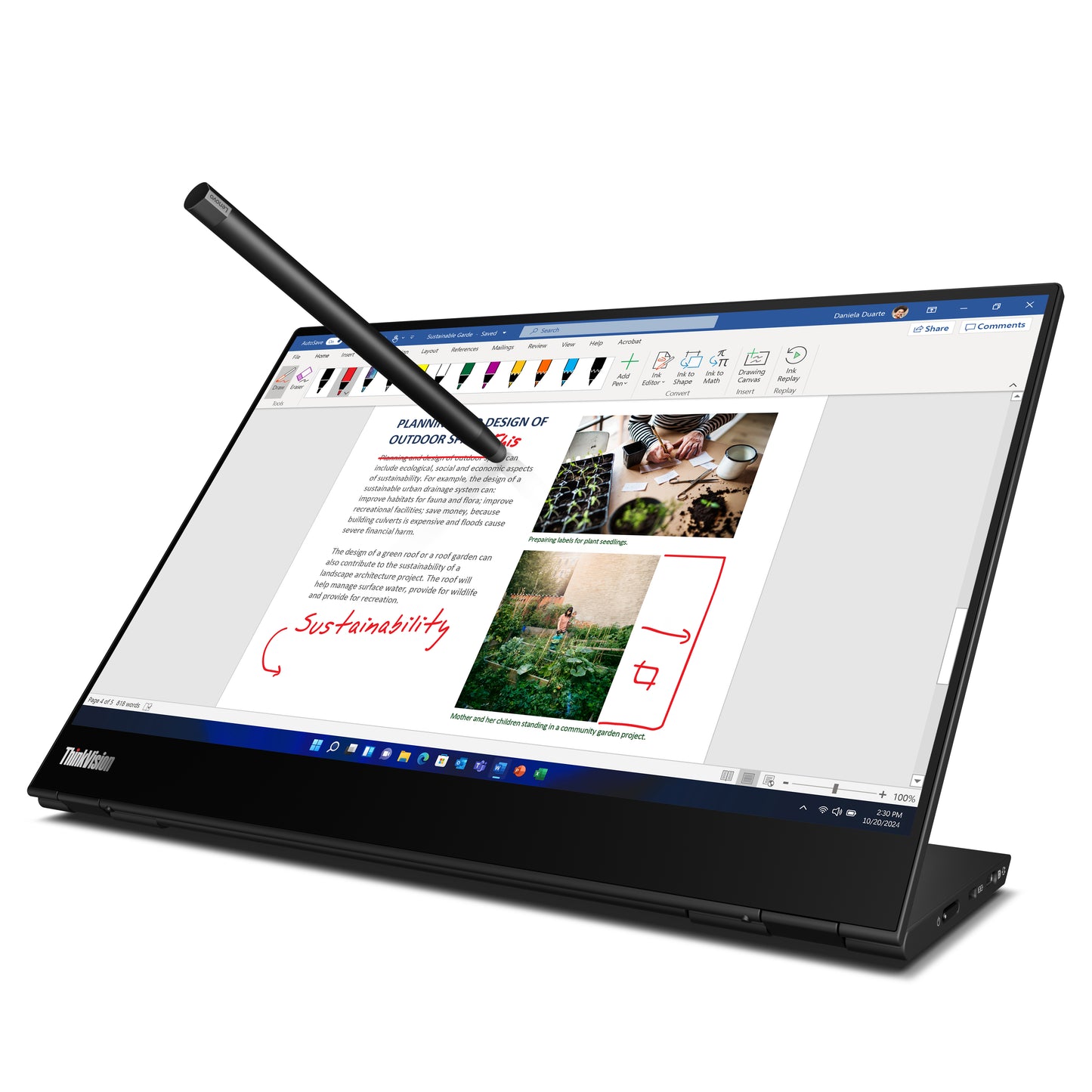 Lenovo ThinkVision M14t computer monitor 14" 2240 x 1400 pixels 2.2K LED Touchscreen Black