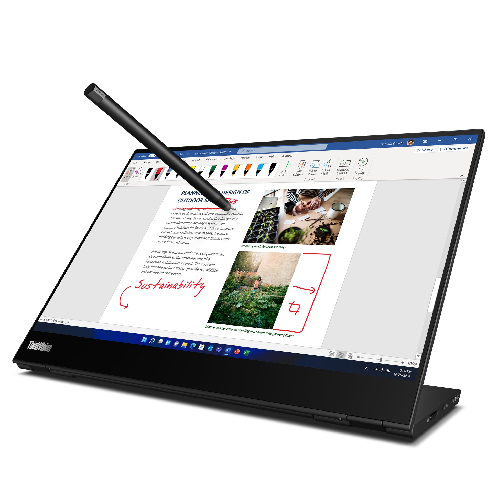 Lenovo ThinkVision M14t computer monitor 14" 2240 x 1400 pixels 2.2K LED Touchscreen Black